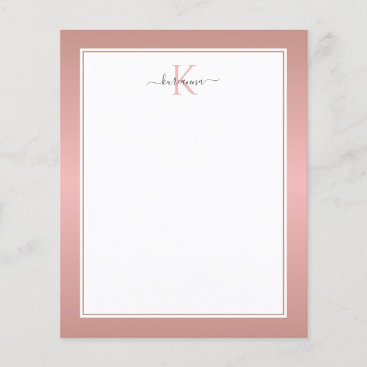 Moderne Roos Gold Monogram Chic Girly Note Kaart (Voorkant)