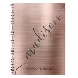 Moderne Roos Gold Monogram Script Name Notitieboek