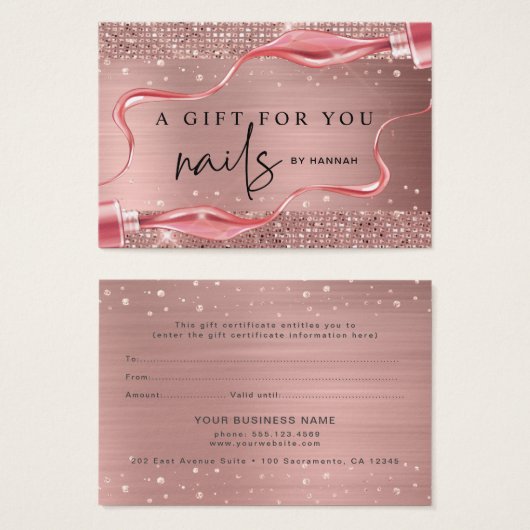 Moderne Roos Gold Nail-technicus Cadeaubon Visitekaartje (Voorkant /achterkant)