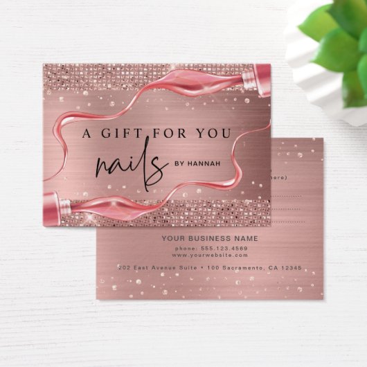 Moderne Roos Gold Nail-technicus Cadeaubon Visitekaartje (Bureau)