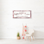 Moderne Roos Gold Pastel Roze Marble Happy Birthda Spandoek (Insitu)