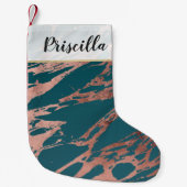 Moderne Roos Gold Peacock Blauwgroen marmer Kleine Kerstsok (Voorkant)