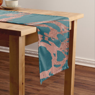 Moderne Roos Gold Peacock Blauwgroen marmer Korte Tafelloper