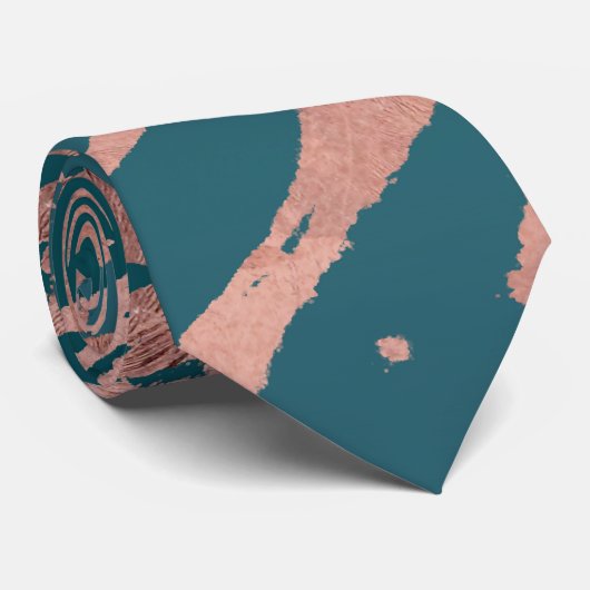 Moderne Roos Gold Peacock Blauwgroen marmer Stropdas (Opgerold)