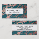 Moderne Roos Gold Peacock Blauwgroen marmer Visitekaartje (Voorkant / Achterkant)