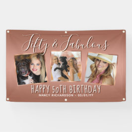 Moderne Roos Gold Photo Collage 50e verjaardag Spandoek