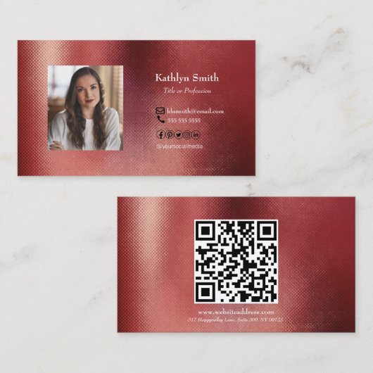 Moderne Roos Gold Photo QR Code Professional Visitekaartje (Voorkant / Achterkant)