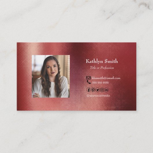 Moderne Roos Gold Photo QR Code Professional Visitekaartje (Voorkant)