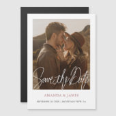 Moderne Roos Gold Photo Wedding Save the Date Magnetische Uitnodiging (Voorkant / Achterkant)