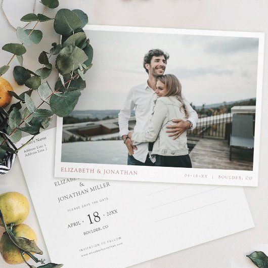 Moderne Roos Gold Photo Wedding Save the Date Uitnodiging Briefkaart