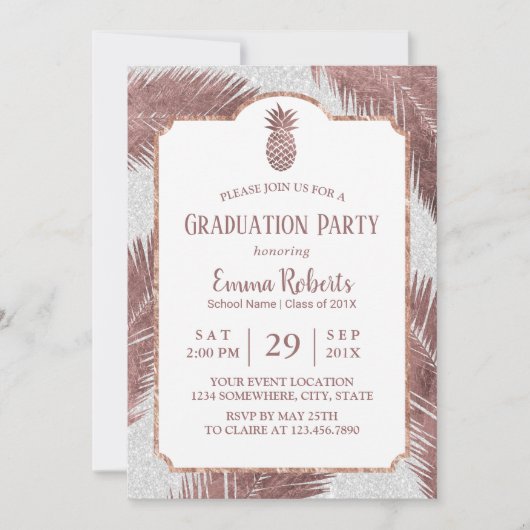 Moderne Roos Gold Pineapple Luau Graduation Party Kaart (Voorkant)