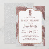Moderne Roos Gold Pineapple Luau Graduation Party Kaart (Voorkant / Achterkant)