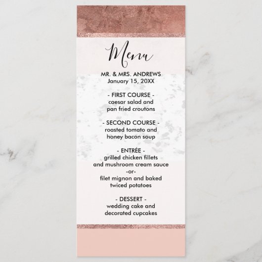 Moderne Roos Gold Pink Marble Color Block Pattern Menu (Voorkant)