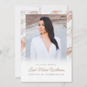 Moderne Roos Gold Pink Marble Memorial Funeral Bedankkaart (Voorkant)