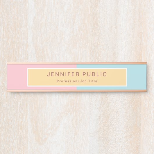 Moderne Roos Gold Pink Yellow Blue Sjabloon Elegan Deurbordje (Voorkant)