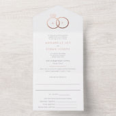 Moderne Roos Gold Rings Blush Wedding All In One Uitnodiging (Binnen)