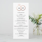 Moderne Roos Gold Rings Custom Wedding Program Programmakaart (Staand voorkant)