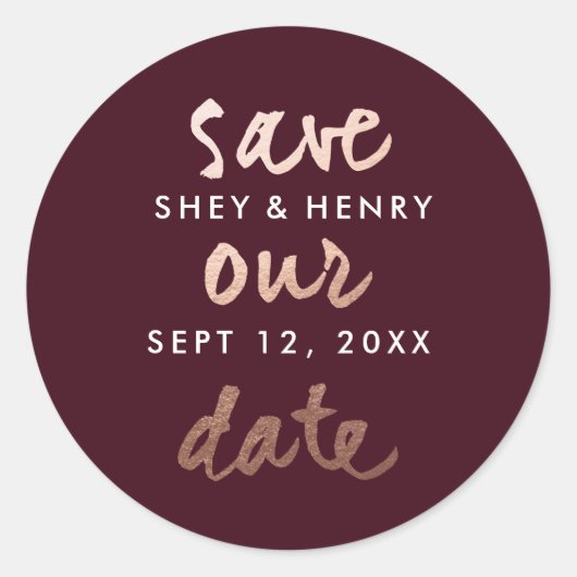 Moderne Roos Gold Save the Date Ronde Sticker (Voorkant)