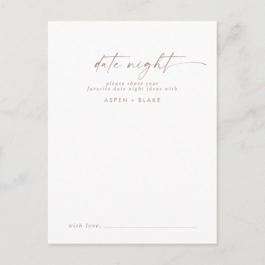 Moderne Roos Gold Script Date Night Idee Advieskaart (Voorkant)