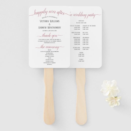 Moderne Roos Gold Script minimal Wedding Program Handwaaier (Voorkant en achterkant)