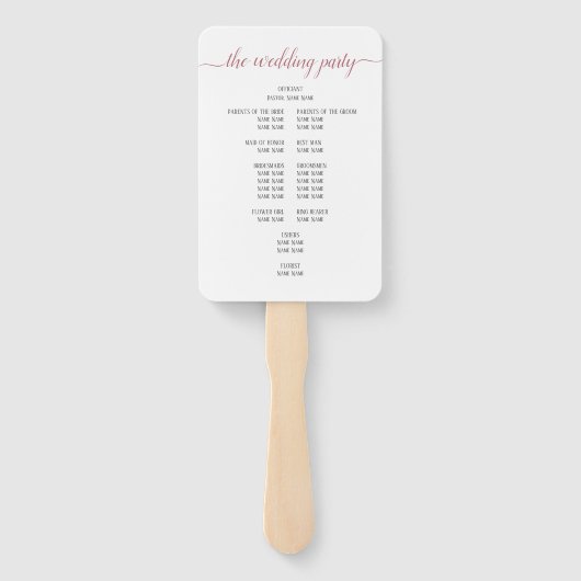 Moderne Roos Gold Script minimal Wedding Program Handwaaier (Achterkant)