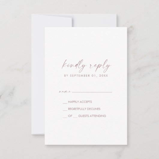 Moderne Roos Gold Script Simple RSVP-kaart RSVP Kaartje (Voorkant)