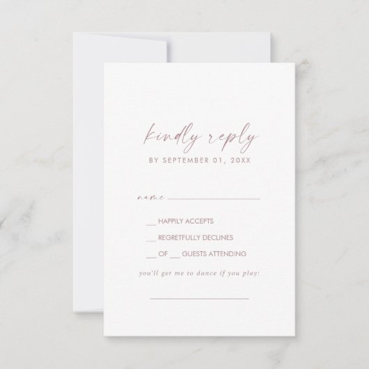 Moderne Roos Gold Script Song Request RSVP-kaart RSVP Kaartje (Voorkant)