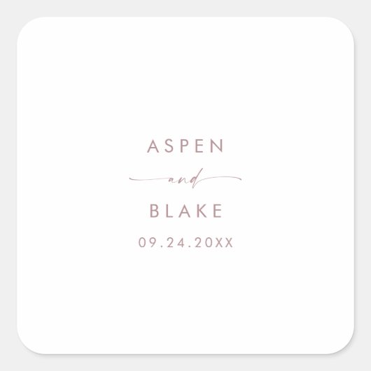 Moderne Roos Gold Script Wedding Envelope-zegels Vierkante Sticker (Voorkant)