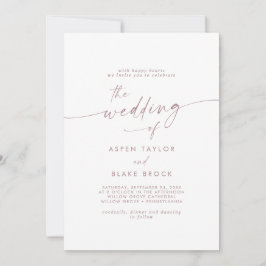 Moderne Roos Gold Script Wedding Invitation Kaart