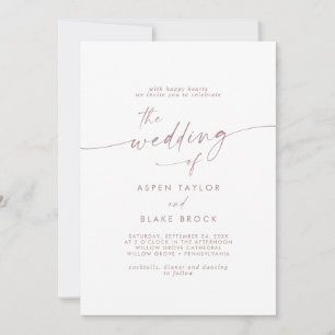 Moderne Roos Gold Script Wedding Invitation Kaart