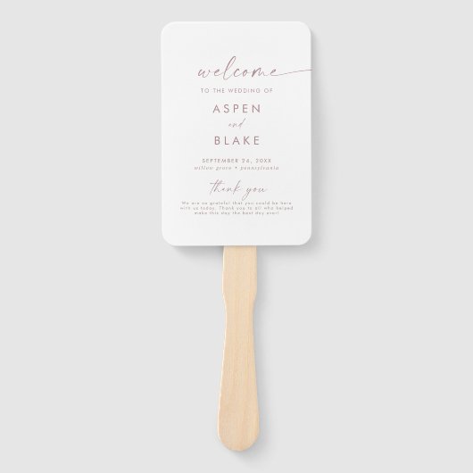 Moderne Roos Gold Script Wedding Program Handwaaier (Voorkant)