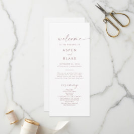 Moderne Roos Gold Script Wedding Program Programmakaart