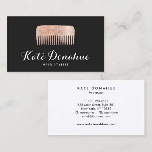 Moderne Roos Gold Sequin Comb Hair Stylist Salon Visitekaartje (Voorkant / Achterkant)