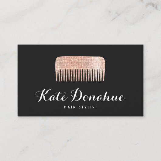 Moderne Roos Gold Sequin Comb Hair Stylist Salon Visitekaartje (Voorkant)