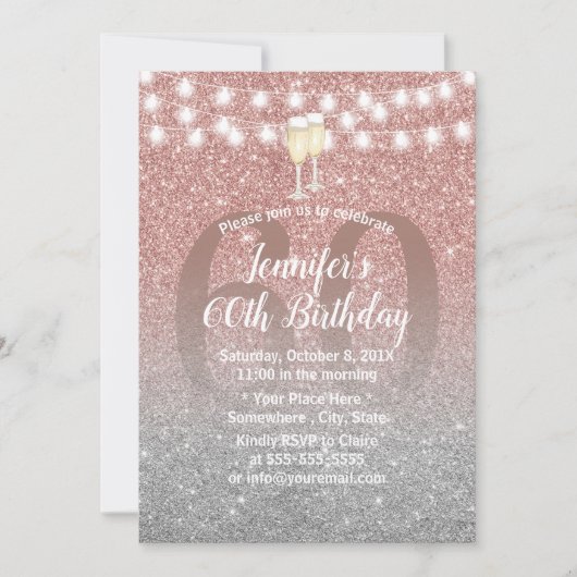 Moderne Roos Gold & Silver Glitter 60e verjaardag Kaart (Voorkant)