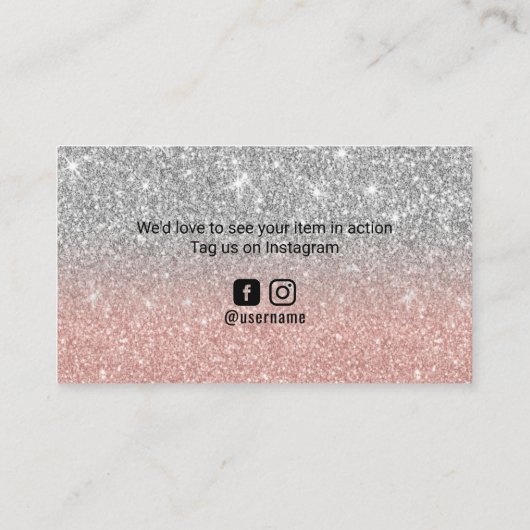 Moderne Roos Gold Silver Glitter Business Hartelij Visitekaartje (Achterkant)