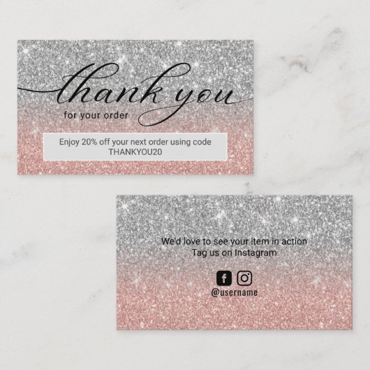 Moderne Roos Gold Silver Glitter Business Hartelij Visitekaartje (Voorkant / Achterkant)