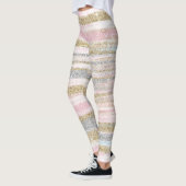 Moderne Roos Gold Silver Glitter Strokes Stripes Leggings (Links)