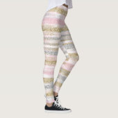 Moderne Roos Gold Silver Glitter Strokes Stripes Leggings (Rechts)
