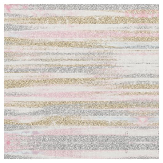 Moderne Roos Gold Silver Glitter Strokes Stripes Stof (Close Up)