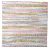 Moderne Roos Gold Silver Glitter Strokes Stripes Tegeltje (Voorkant)