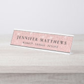 Moderne Roos Gold Sparkle Glitter Makeup Bureau Naambordje (Voorkant)