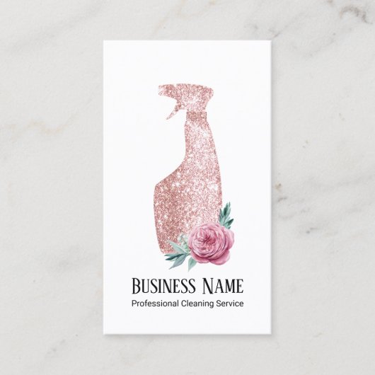 Moderne Roos Gold Spray Bottle Cleaning Visitekaartje (Voorkant)