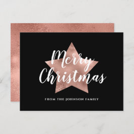 Moderne Roos Gold Star Merry-kerst Briefkaart