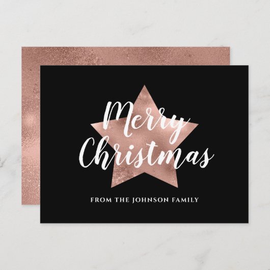 Moderne Roos Gold Star Merry-kerst Briefkaart (Voorkant / Achterkant)