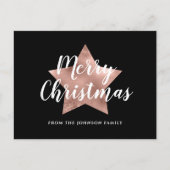 Moderne Roos Gold Star Merry-kerst Briefkaart (Voorkant)