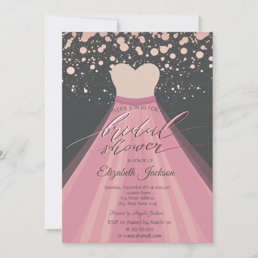 Moderne Roos Gold Stippen Dress Vrijgezellenfeest Kaart (Voorkant)