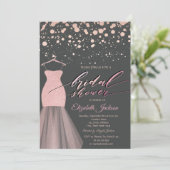 Moderne Roos Gold Stippen Glitter Dress Vrijgezell Kaart (Staand voorkant)