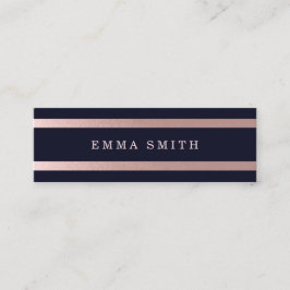 Moderne Roos Gold Striped Chic Blue Elegant Luxury Mini Visitekaartje