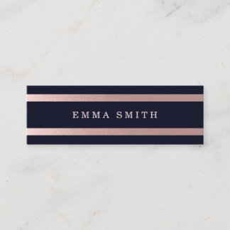 Moderne Roos Gold Striped Chic Blue Elegant Luxury Mini Visitekaartje